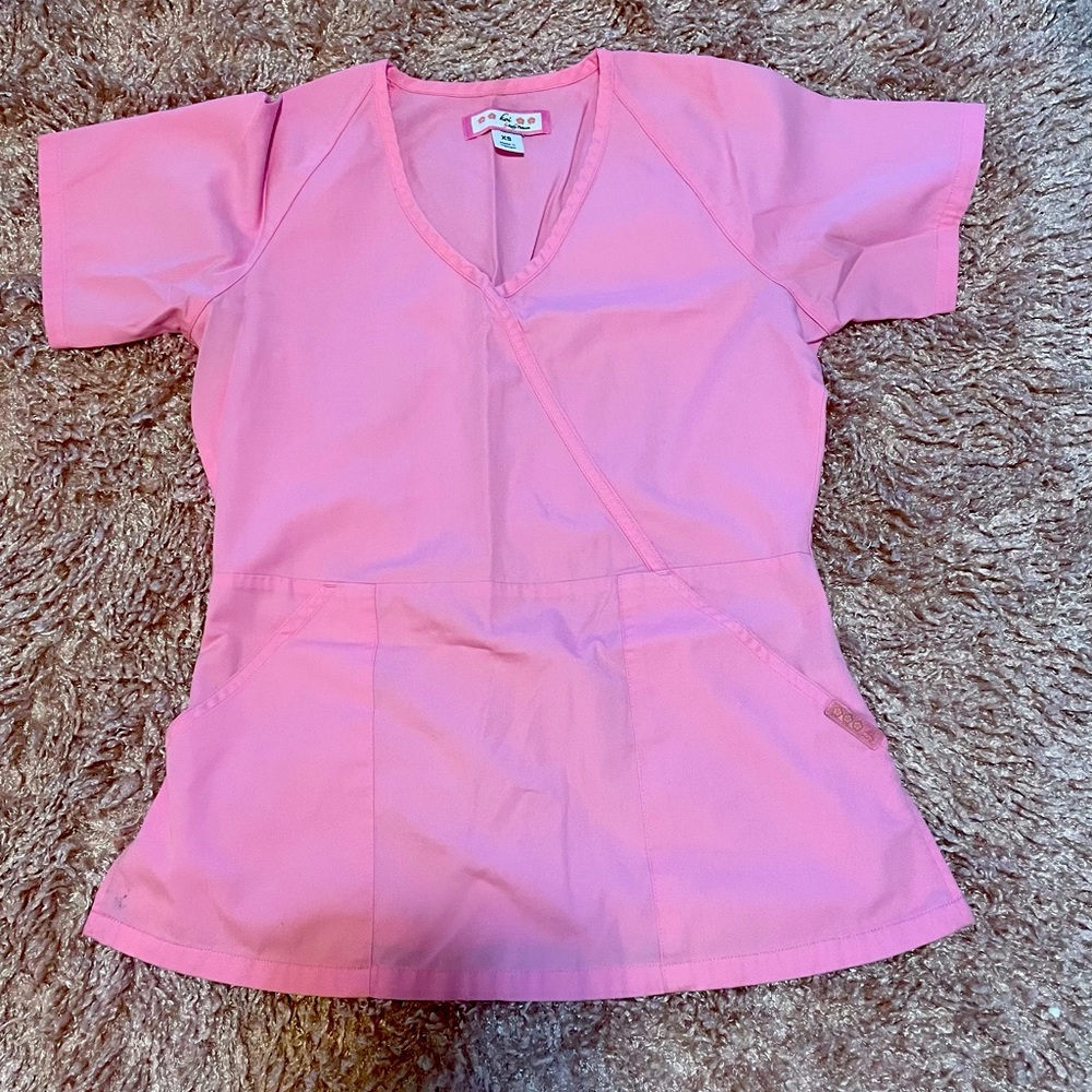XS koi pink scrub top
